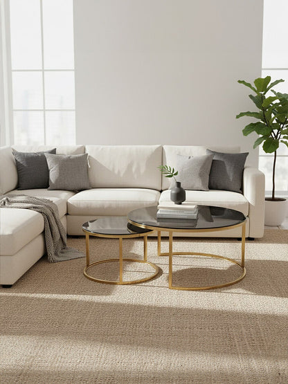 Alana Set of 2 Gold and Black Round Nesting Coffee Tables