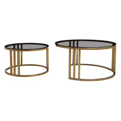 Alana Set of 2 Gold Base and Glass Top Round Nesting Coffee Tables