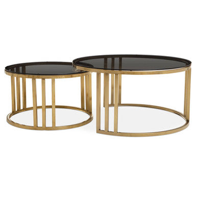 Alana Set of 2 Gold Base and Glass Top Round Nesting Coffee Tables
