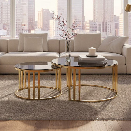 Alana Set of 2 Gold Base and Glass Top Round Nesting Coffee Tables
