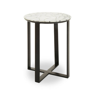 Marmara Marble Top Side Table With Black Iron Stand
