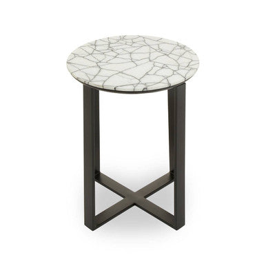 Marmara Marble Top Side Table With Black Iron Stand