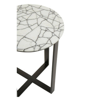 Marmara Marble Top Side Table With Black Iron Stand