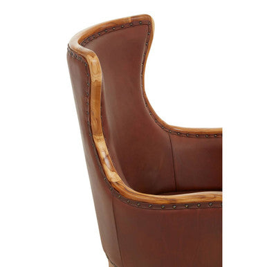 Kendari Brown Cow Leather and Teak Wood Frame Chair