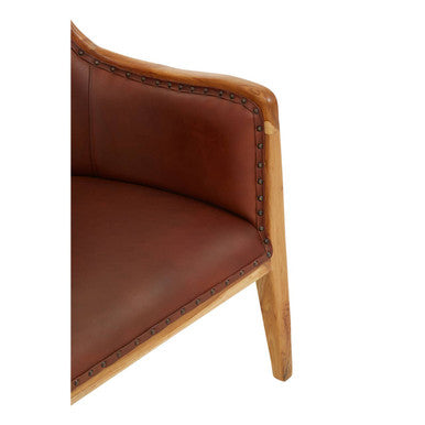 Kendari Brown Cow Leather and Teak Wood Frame Chair