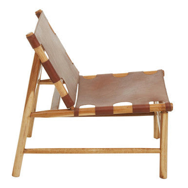 Kendari Antique Brown Leather Sling Chair with Wood Frame