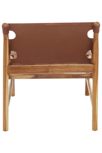 Kendari Antique Brown Leather Sling Chair with Wood Frame