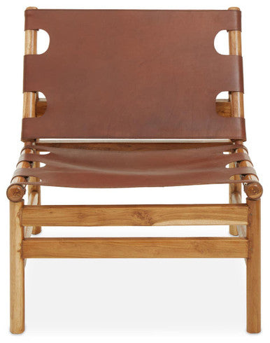 Kendari Antique Brown Leather Sling Chair with Wood Frame