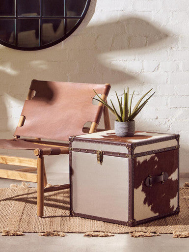 Kendari Antique Brown Leather Sling Chair with Wood Frame