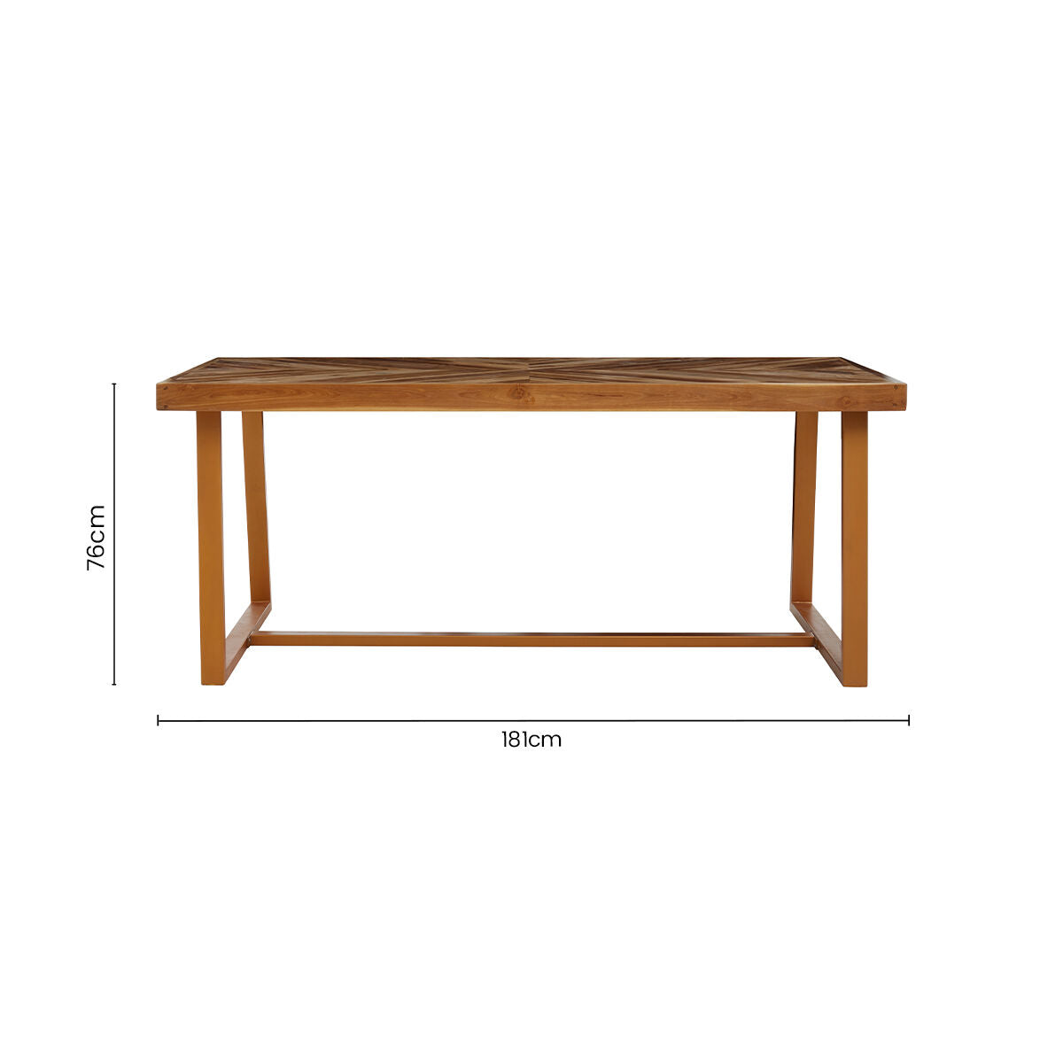 Natural Teak Wood Dining Table with Herringbone Top and Gold Finish Metal Frame | Kendari