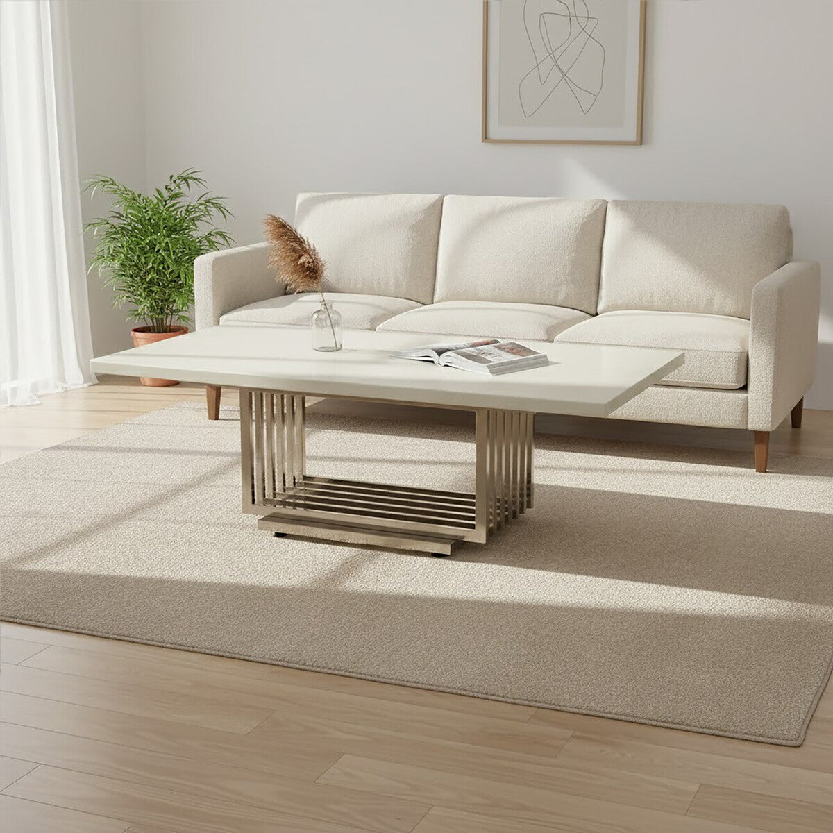 Moda White Faux Marble Coffee Table With Silver Finish Frame