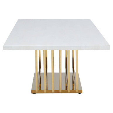 Moda Ivory White Faux Marble Coffee Table With Gold Finished Frame