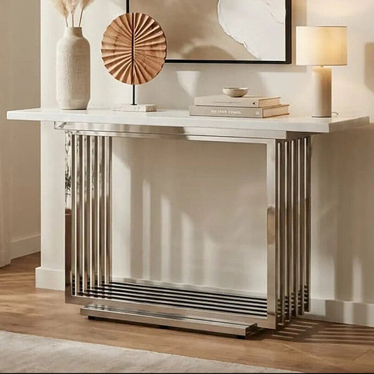 Moda White Faux Marble Console Table With Silver Finish Frame