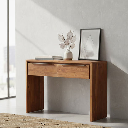 Brown Sheesham and Acacia Wood Console Table with Two Storage Drawers | Surati