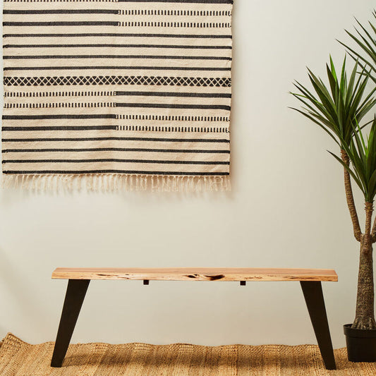 Surax Natural Acacia Wood Bench with Live Edge