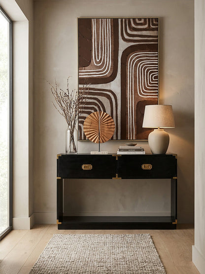 Black Mango Wood 2-Drawer Console Table with Gold-Tone Handles | Sarter
