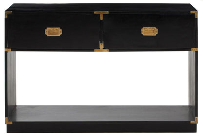 Black Mango Wood 2-Drawer Console Table with Gold-Tone Handles | Sarter