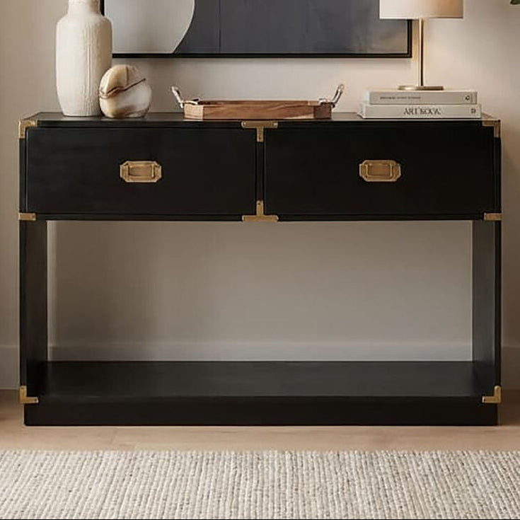Black Mango Wood 2-Drawer Console Table with Gold-Tone Handles | Sarter