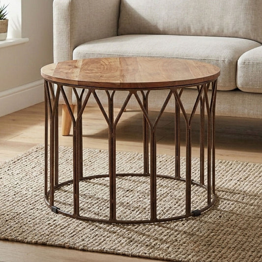 Boho Acacia Wood Round Coffee Table