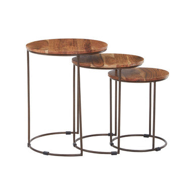 Boho Nest Of Three Natural Acacia Wood Tables