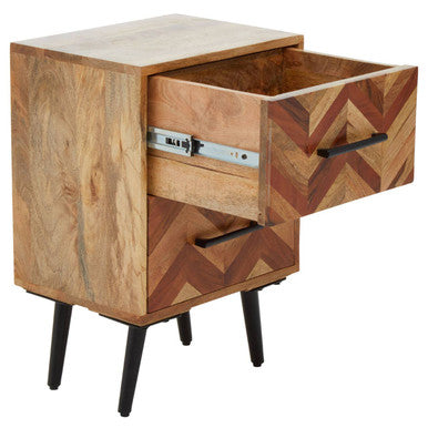 Boho Two Drawer Bedside Table In Mango Wood