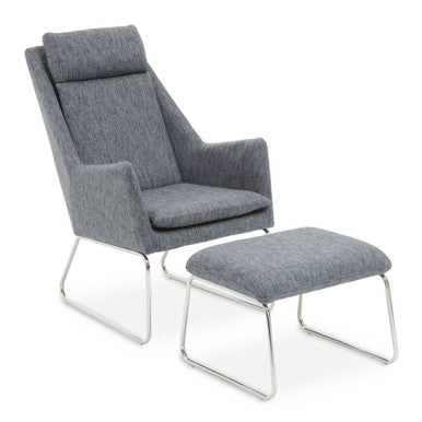 Azalea Grey Fabric Lounge Chair And Footstool Set