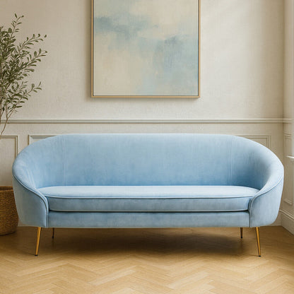 Yasmeen 3 Seat Aqua Blue Velvet Sofa