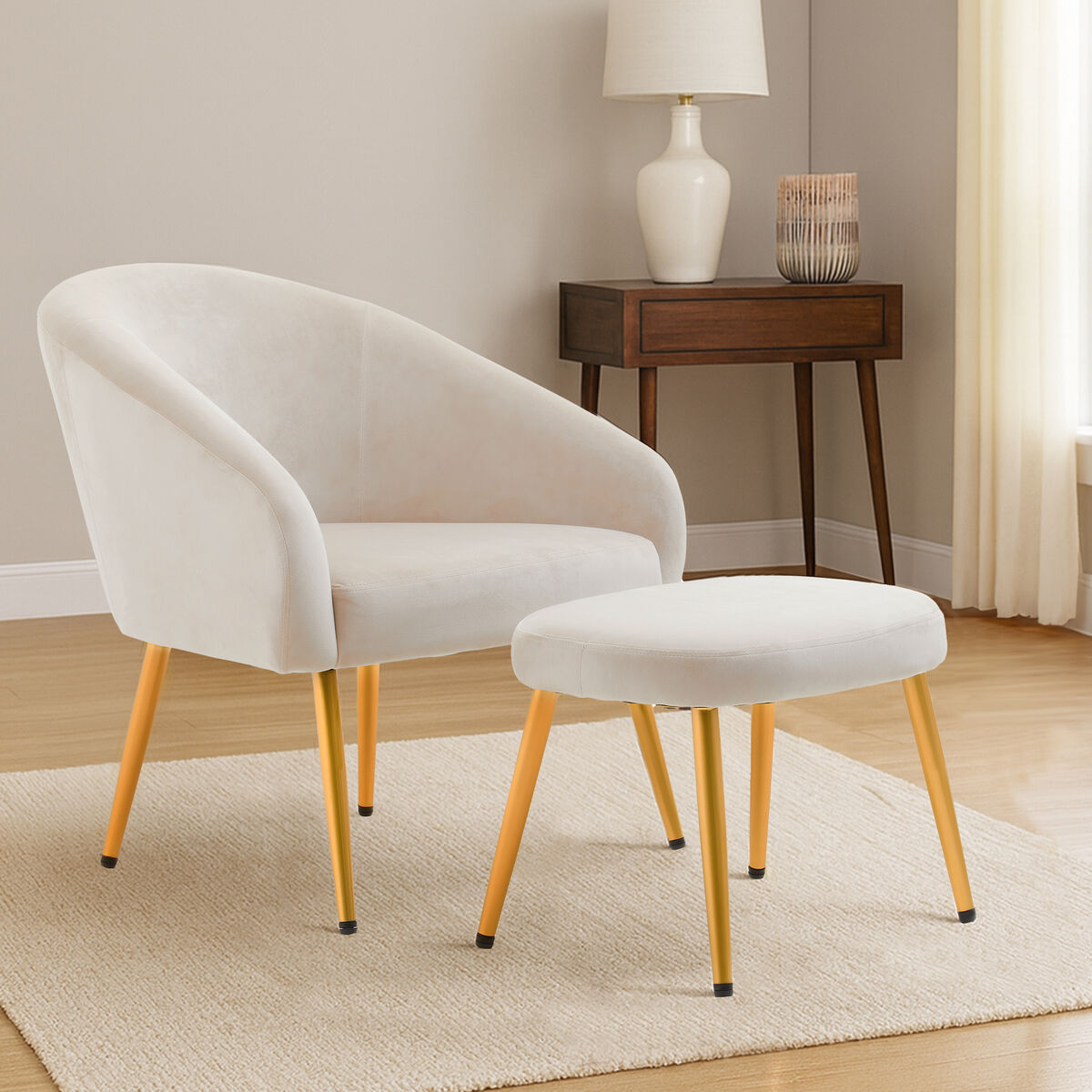 Yasmeen Beige Chair And Footstool