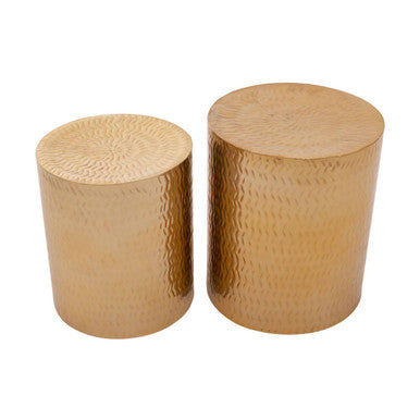Templar Set of 2 Gold Finish Side Tables and Stools
