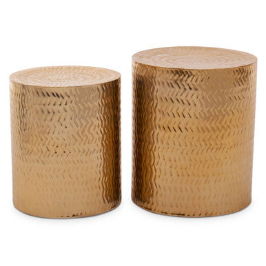 Templar Set of 2 Gold Finish Side Tables and Stools
