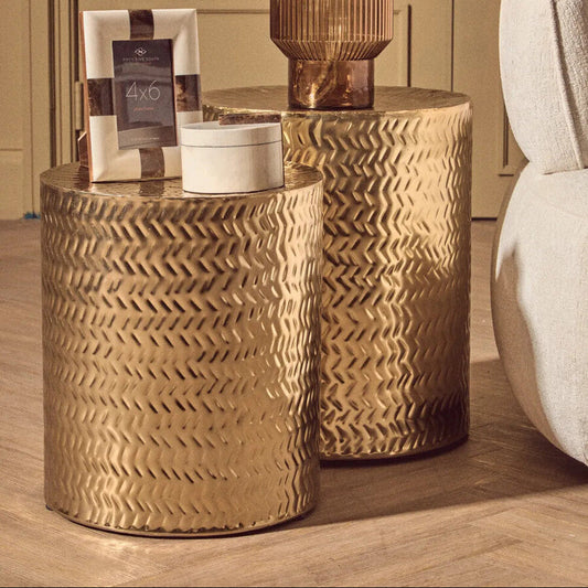 Templar Set of 2 Gold Finish Side Tables and Stools