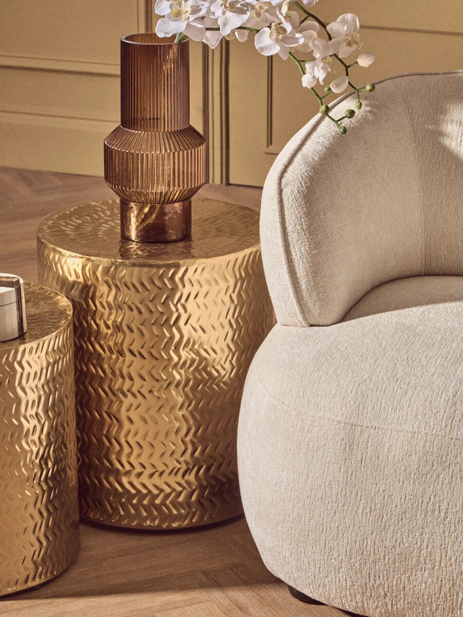 Templar Set of 2 Gold Finish Side Tables and Stools