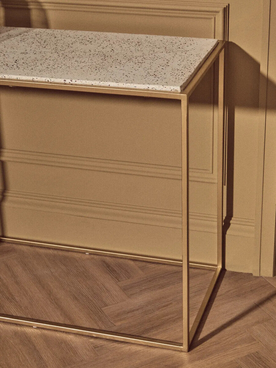 Gold Finish Metal Console Table with White Marble Rectangular Top | Templar