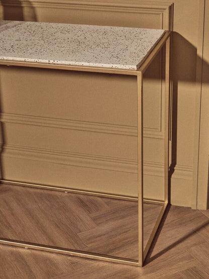 Gold Finish Metal Console Table with White Marble Rectangular Top | Templar
