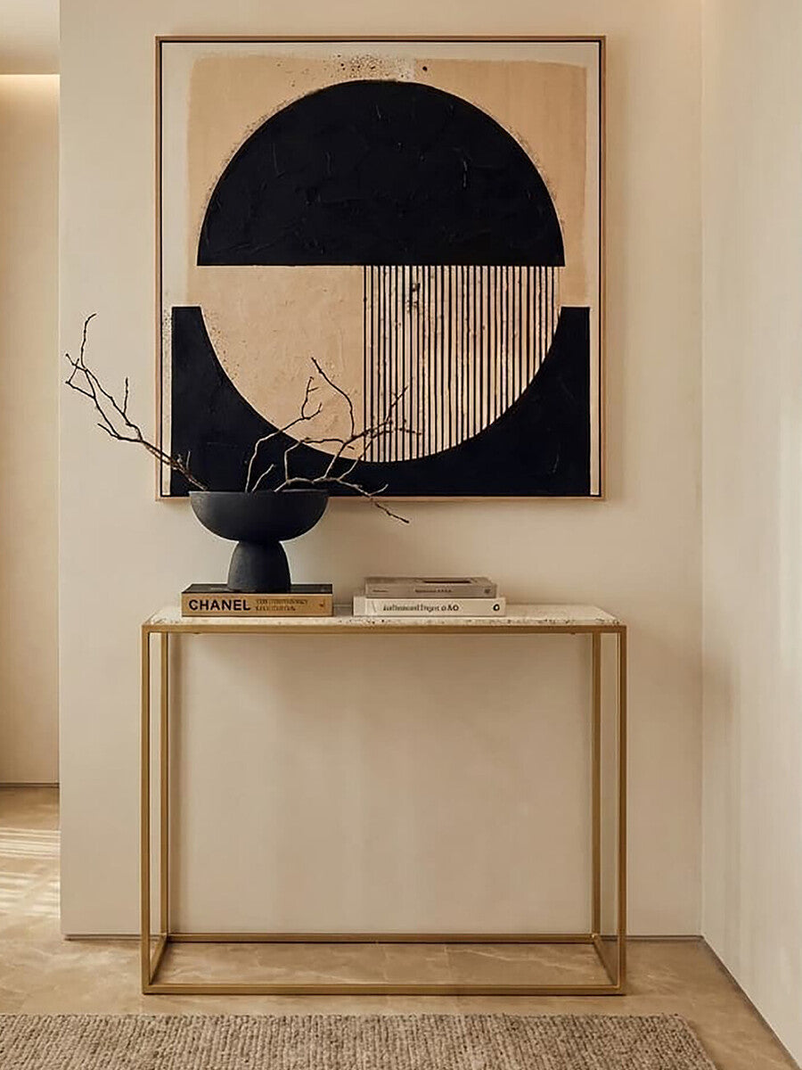 Gold Finish Metal Console Table with White Marble Rectangular Top | Templar