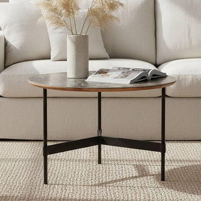 Doha Grey Slate Top Round Coffee Table with Metal Base