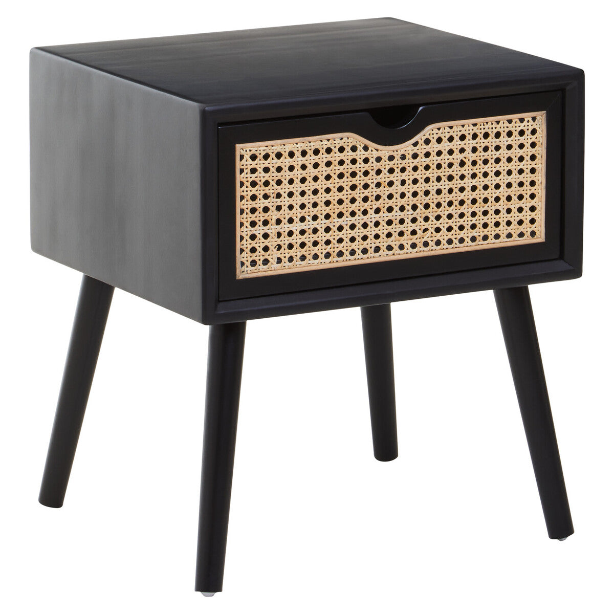 Cebu Black Side Table with Rattan Drawer