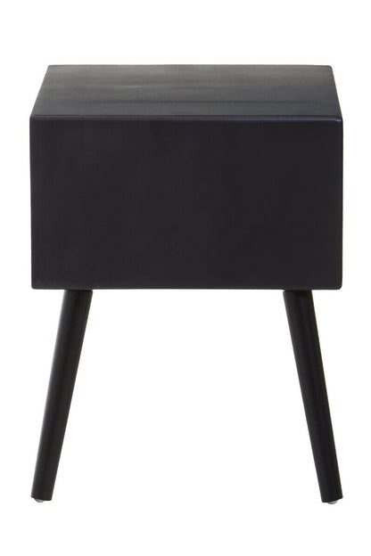 Cebu Black Side Table with Rattan Drawer