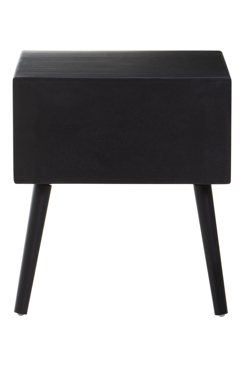 Cebu Black Side Table with Rattan Drawer