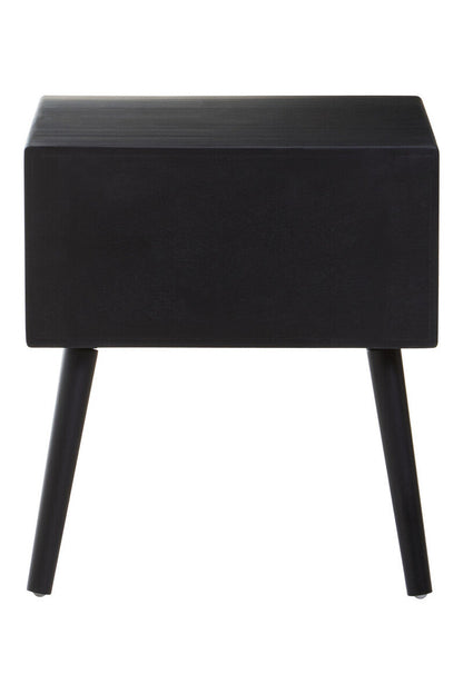 Cebu Black Side Table with Rattan Drawer