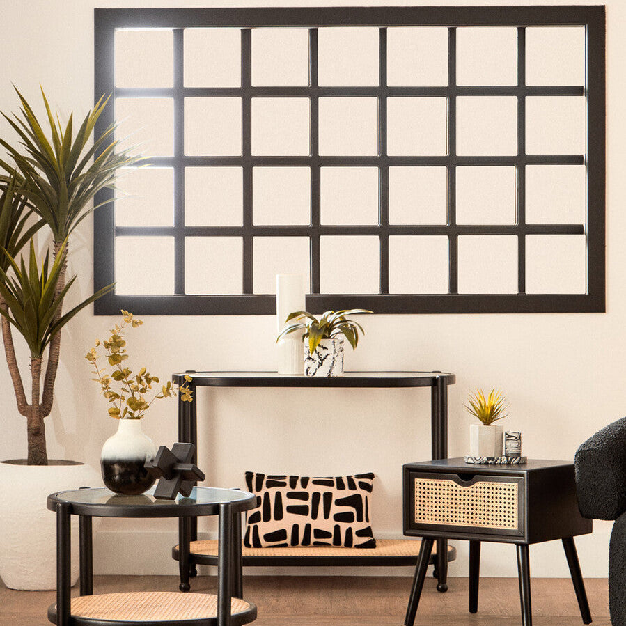 Cebu Black Side Table with Rattan Drawer