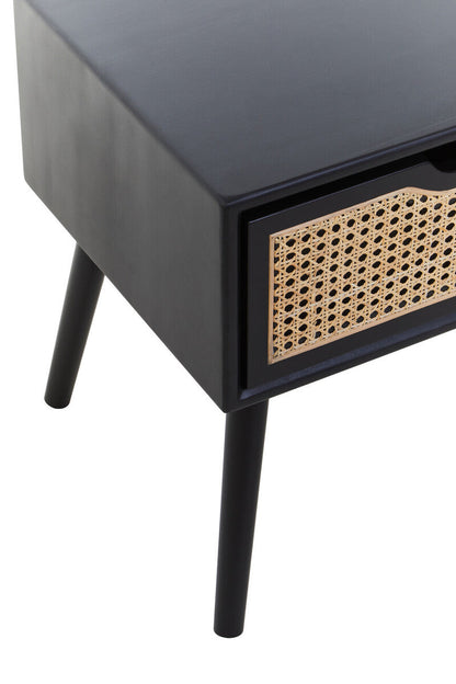Cebu Black Side Table with Rattan Drawer