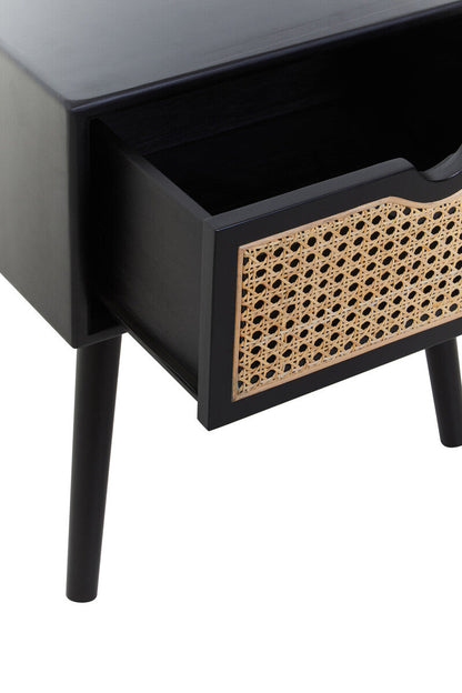 Cebu Black Side Table with Rattan Drawer