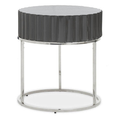 Genoa Grey Gloss Finish Round Side Table