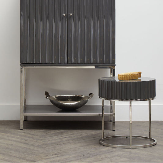 Genoa Grey Gloss Finish Round Side Table