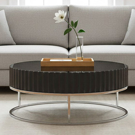 Grey Gloss Finish Wooden Coffee Table with Stainless Steel Base | Genoa
