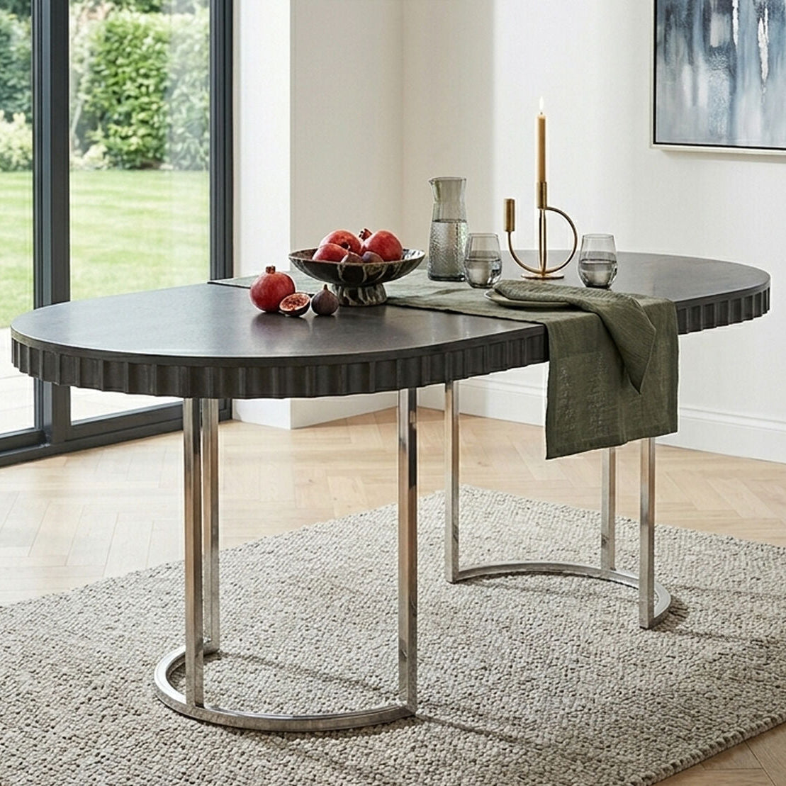 Genoa Grey Gloss Finish Oval Dining Table