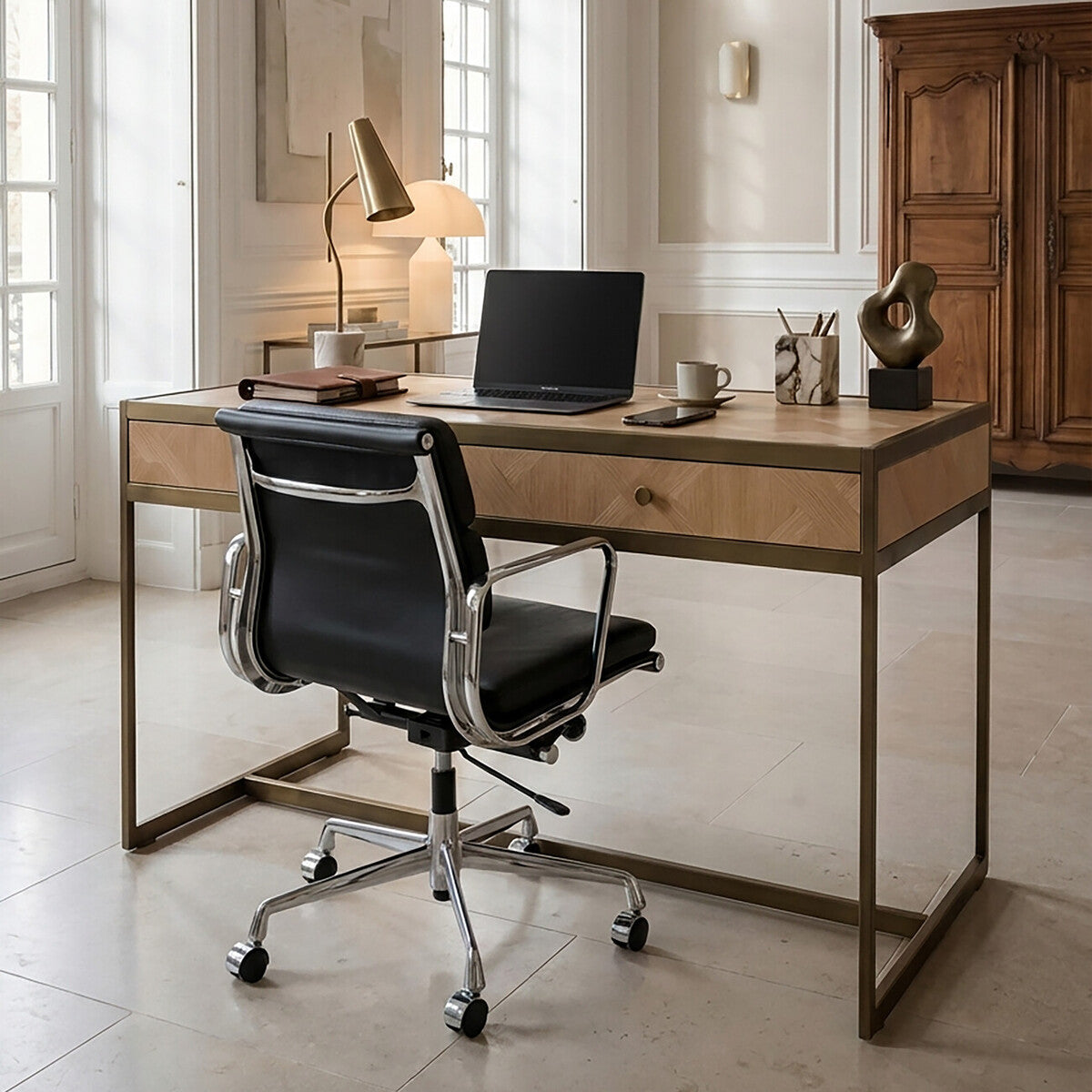 Grenoble Oak Veneer 2 Drawer Desk