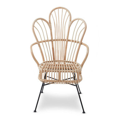 Java Black Rattan Accent Chair with Scalloped Back