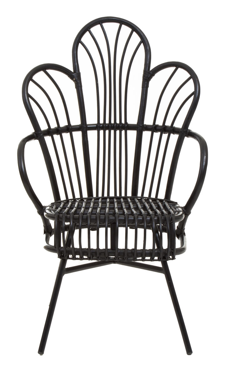 Java Black Natural Rattan And Black Metal Scalloped Back Chair
